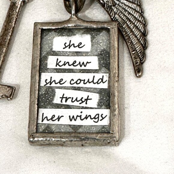 Vintage-Inspired Charm Necklace With Inspirational Quote on Large Ball Chain - Picture 4 of 7